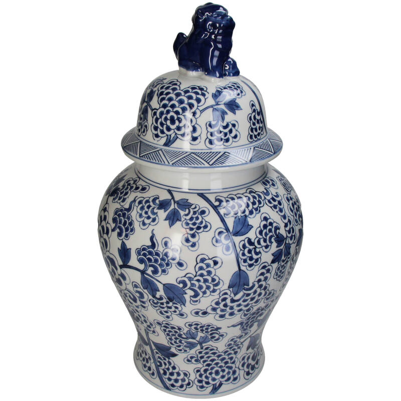 Lowlands Design Chinoiserie Ginger Jar Pot & Vase in Blue and White Floral Pattern with Lid