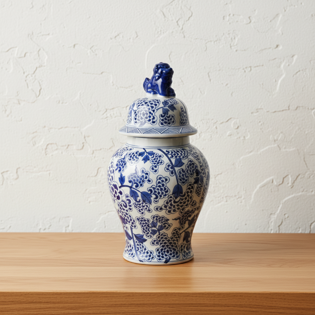 Chinoiserie Ginger Jar Pot & Vase Venray - 46x25x25cm - White Blue Porcelain