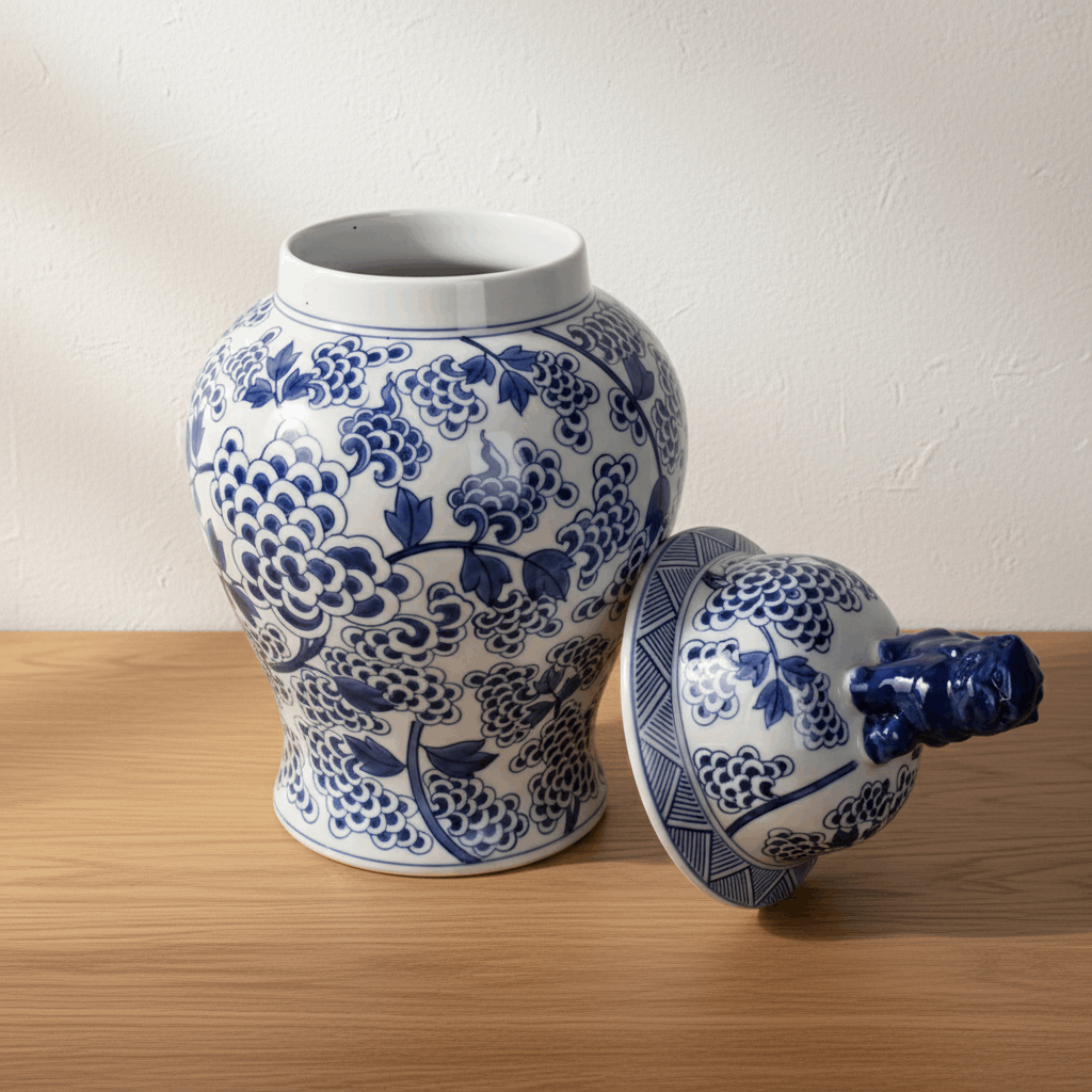 Chinoiserie Ginger Jar Pot & Vase Venray - 46x25x25cm - White Blue Porcelain