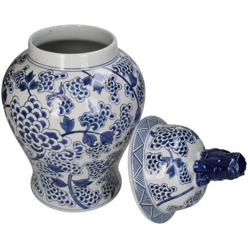 Chinoiserie Ginger Jar Pot & Vase in Blue and White with Floral Design for Home Decor
