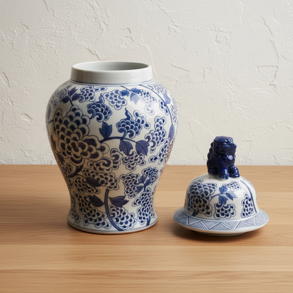 Chinoiserie Ginger Jar Pot & Vase Venray - 46x25x25cm - White Blue Porcelain