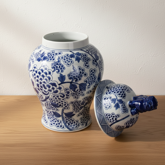 Chinoiserie Ginger Jar Pot & Vase Venray - 46x25x25cm - White Blue Porcelain