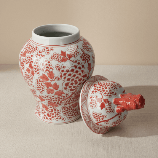 Chinoiserie Ginger Jar Pot & Vase Boxtel 46x25x25cm - Red Porcelain