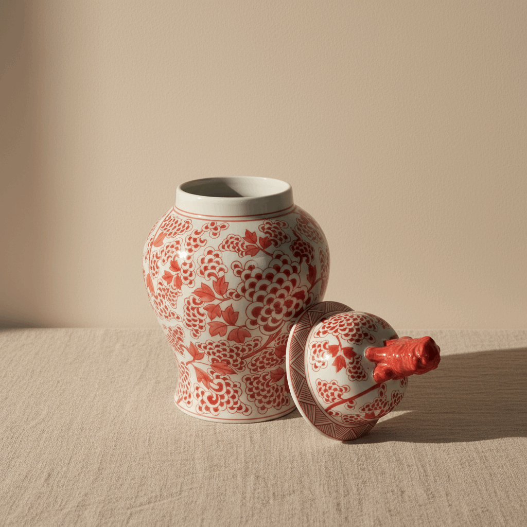 Chinoiserie Ginger Jar Pot & Vase Boxtel 46x25x25cm - Red Porcelain