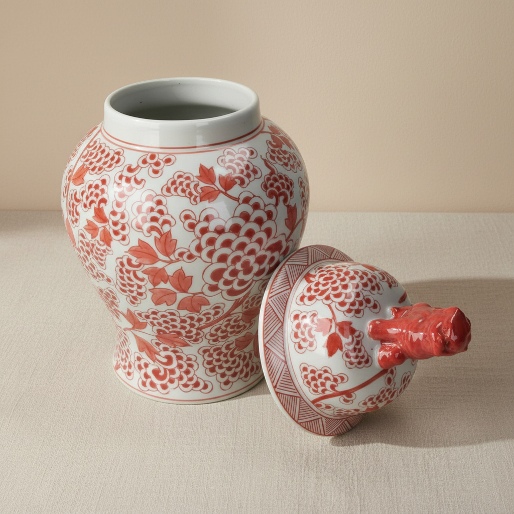 Chinoiserie Ginger Jar Pot & Vase Boxtel 46x25x25cm - Red Porcelain
