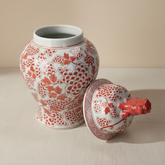 Chinoiserie Ginger Jar Pot & Vase Boxtel 46x25x25cm - Red Porcelain