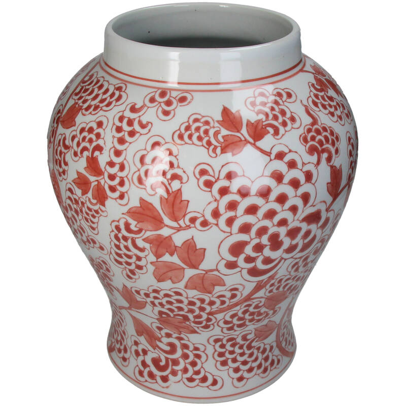 Chinoiserie Ginger Jar Pot Vase Red Porcelain with intricate floral patterns perfect for home decor