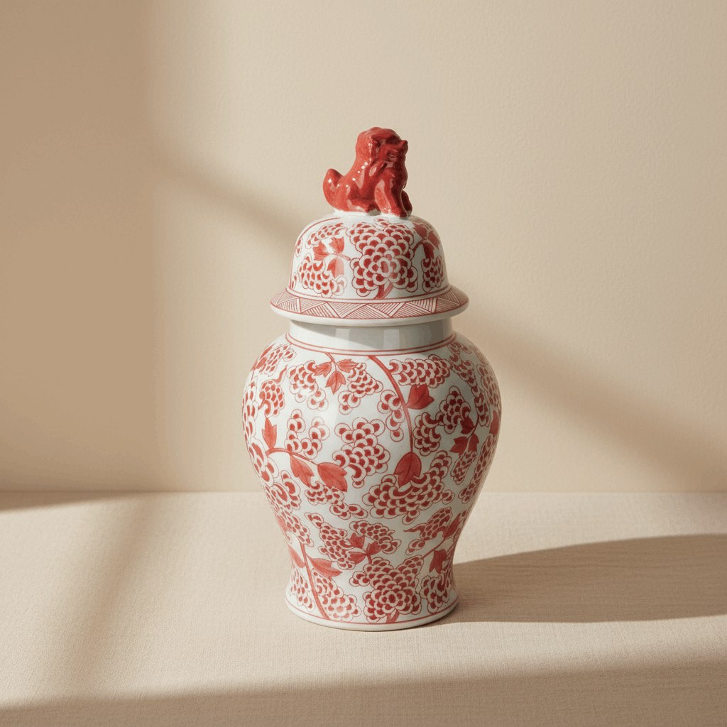Chinoiserie Ginger Jar Pot & Vase Boxtel 46x25x25cm - Red Porcelain