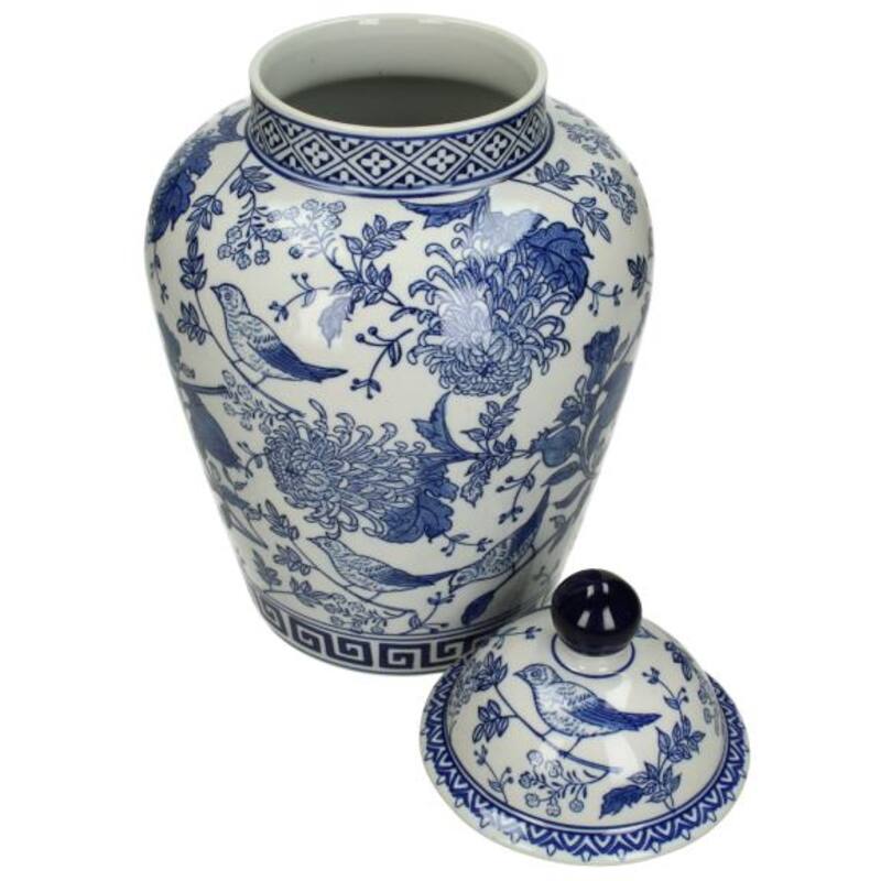 Chinoiserie Ginger Jar Pot & Vase White Blue Porcelain with intricate floral and bird designs