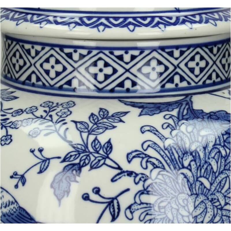 Chinoiserie Ginger Jar Pot & Vase White Blue Porcelain with Intricate Floral Patterns