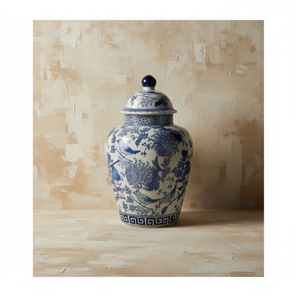 Chinoiserie Ginger Jar Pot & Vase Vaals - 35x18x18cm- White Blue Porcelain