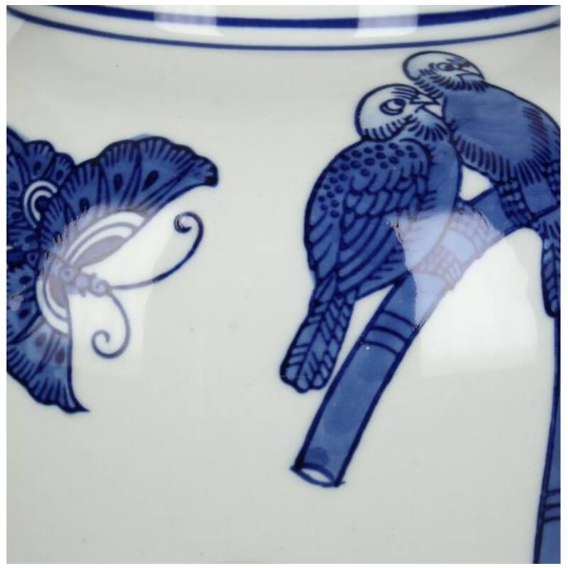 Chinoiserie Ginger Jar Pot & Vase White Blue Porcelain featuring detailed bird and butterfly designs