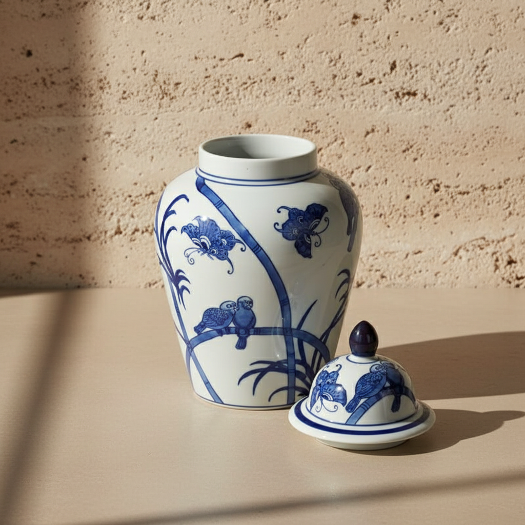 Chinoiserie Ginger Jar Pot & Vase Flevo - 35x21x21cm - White Blue Porcelain