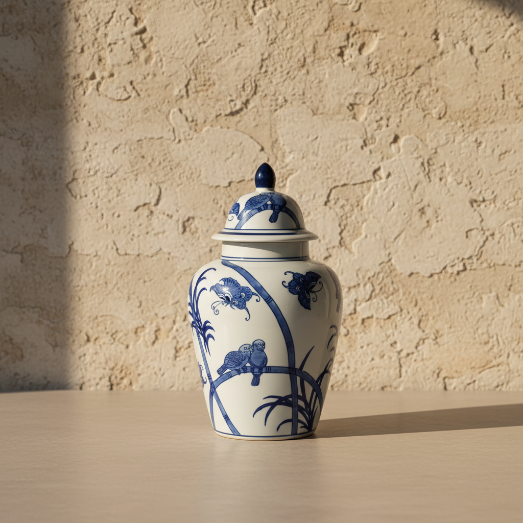 Chinoiserie Ginger Jar Pot & Vase Flevo - 35x21x21cm - White Blue Porcelain