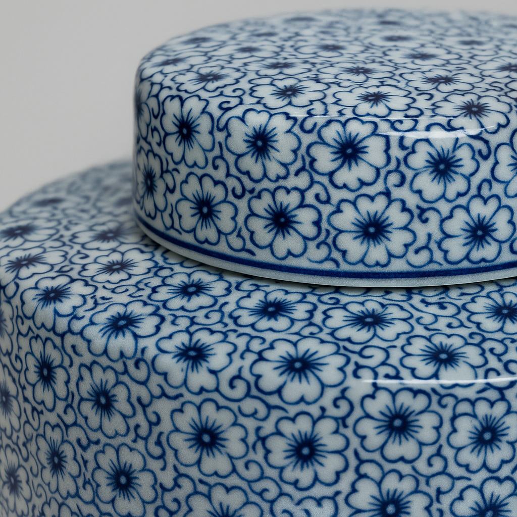 Chinoiserie Porcelain Ginger Jar for Classic Interiors with intricate blue floral patterns