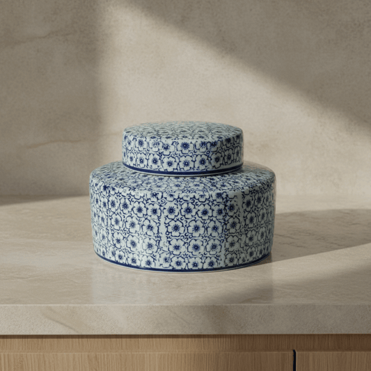 Ginger Jar Pot Altena - 12x17x17cm - White Blue Porcelain