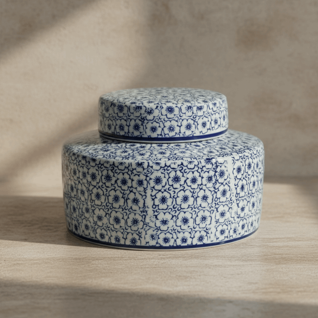 Ginger Jar Pot Altena - 12x17x17cm - White Blue Porcelain