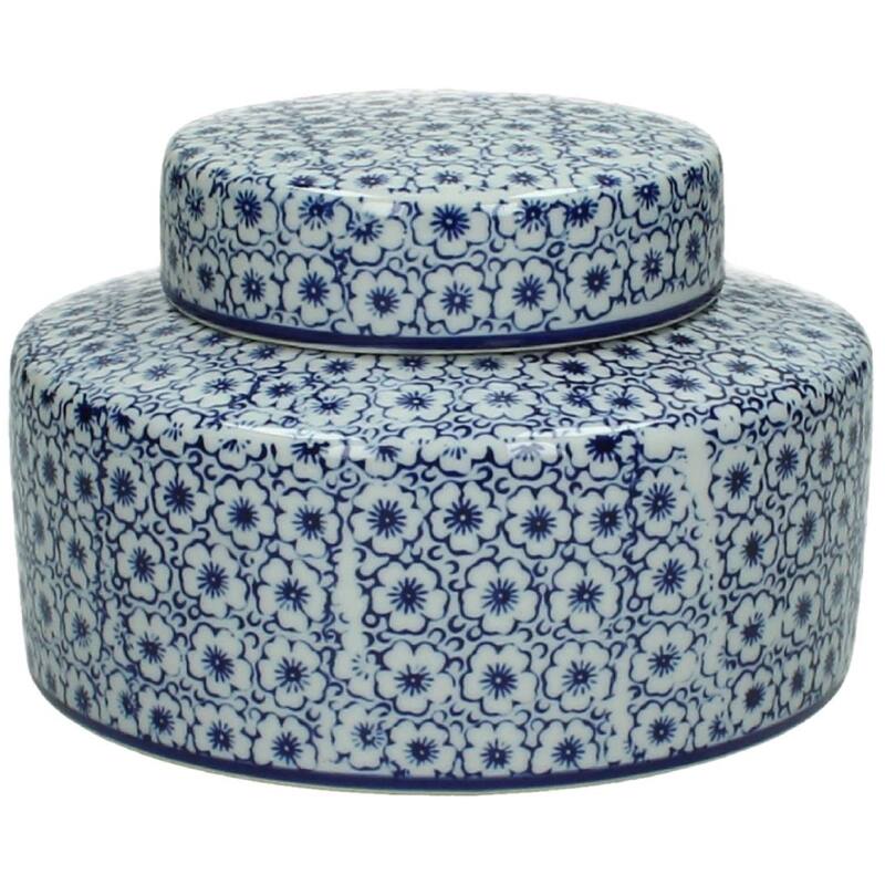 Lowlands Design Chinoiserie Porcelain Ginger Jar for Classic Interiors with Floral Blue and White Pattern