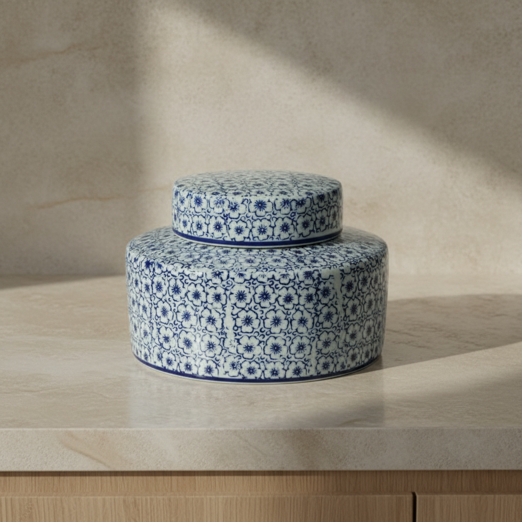 Ginger Jar Pot Altena - 12x17x17cm - White Blue Porcelain