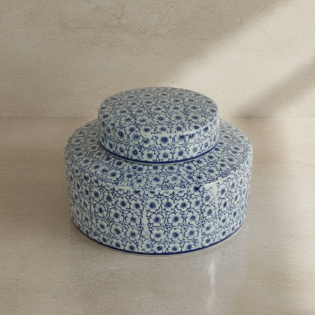 Ginger Jar Pot Altena - 12x17x17cm - White Blue Porcelain