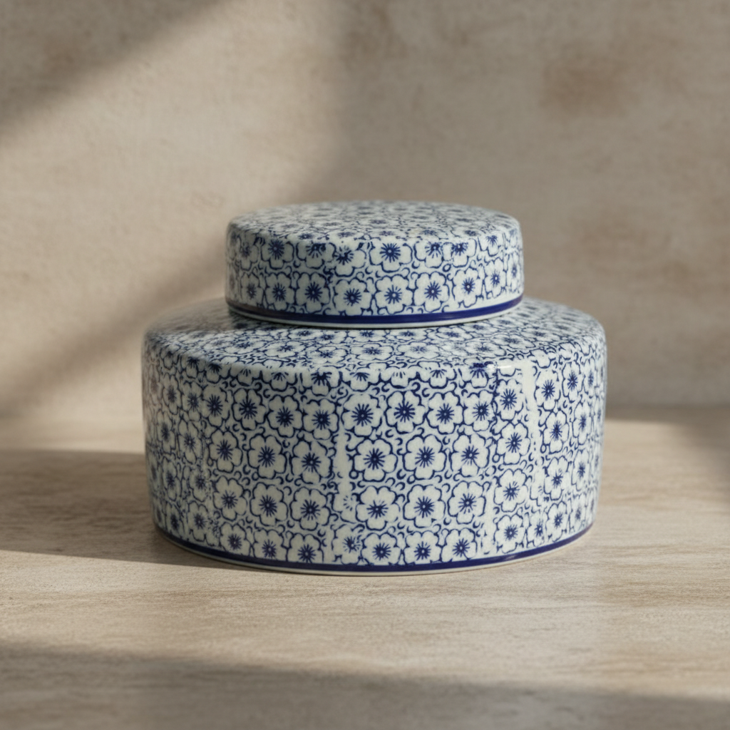 Ginger Jar Pot Altena - 12x17x17cm - White Blue Porcelain