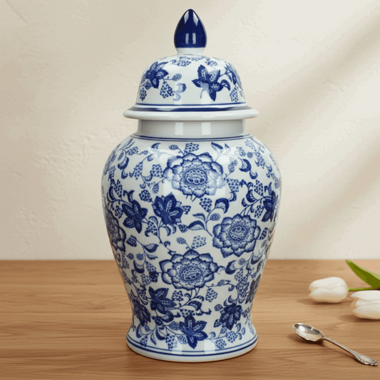 Chinoiserie Ginger Jar Pot & Vase Hunze - 37x22x22cm - White Blue Porcelain