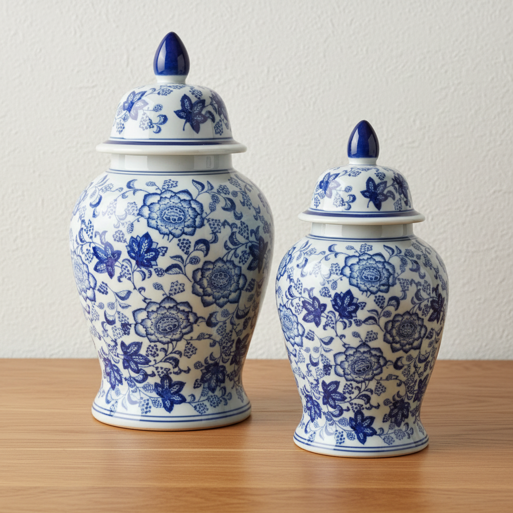 Chinoiserie Ginger Jar Pot & Vase Hunze - 37x22x22cm - White Blue Porcelain