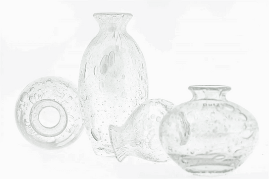 Lowlands Design clear glass vase set with textured bubble patterns in various shapes and sizes