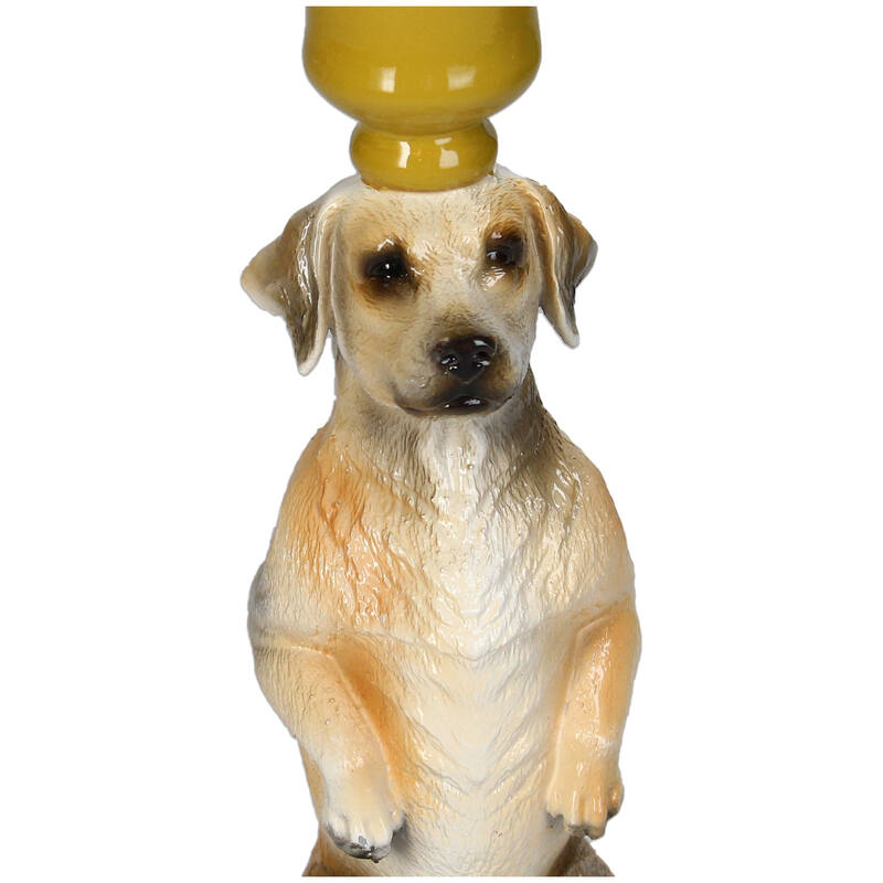 Vintage dog candleholder in cream, 25cm tall, made of ceramic with a glossy finish