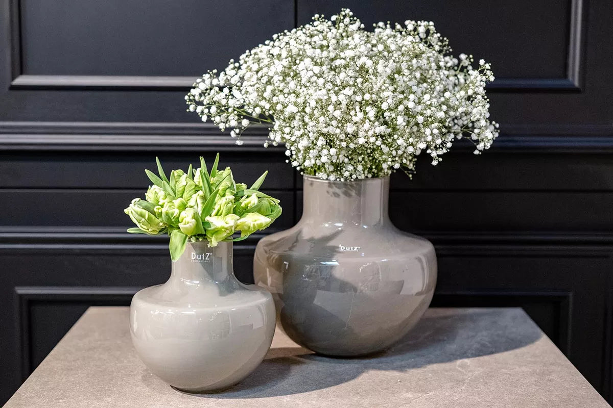 Lowlands Design flowervase glass in grey, two sizes with flowers, elegant design for home decor