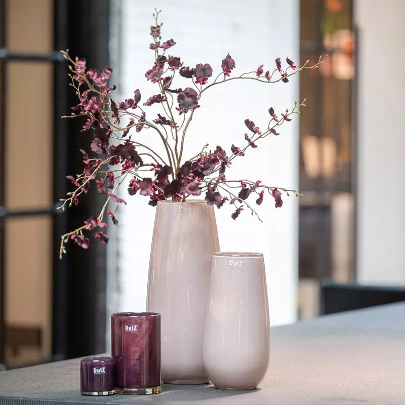 Lowlands Design flower vase glass mauve set in various sizes with decorative flowering branches