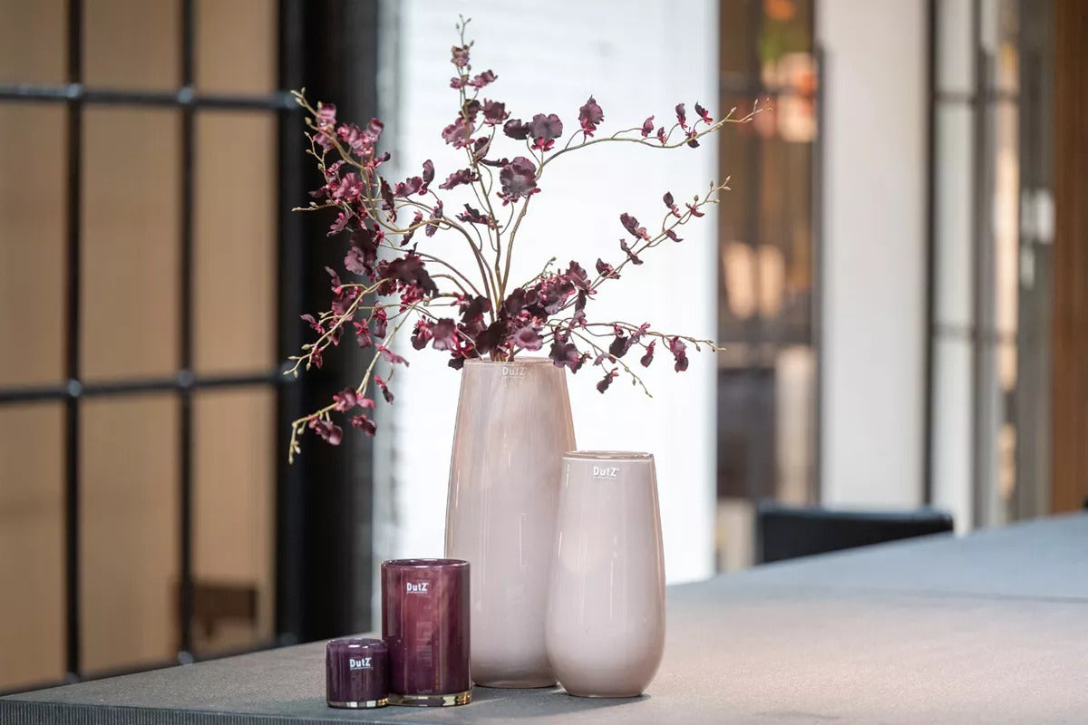 Lowlands Design glass flower vase mauve, tall and elegant, perfect for floral arrangements