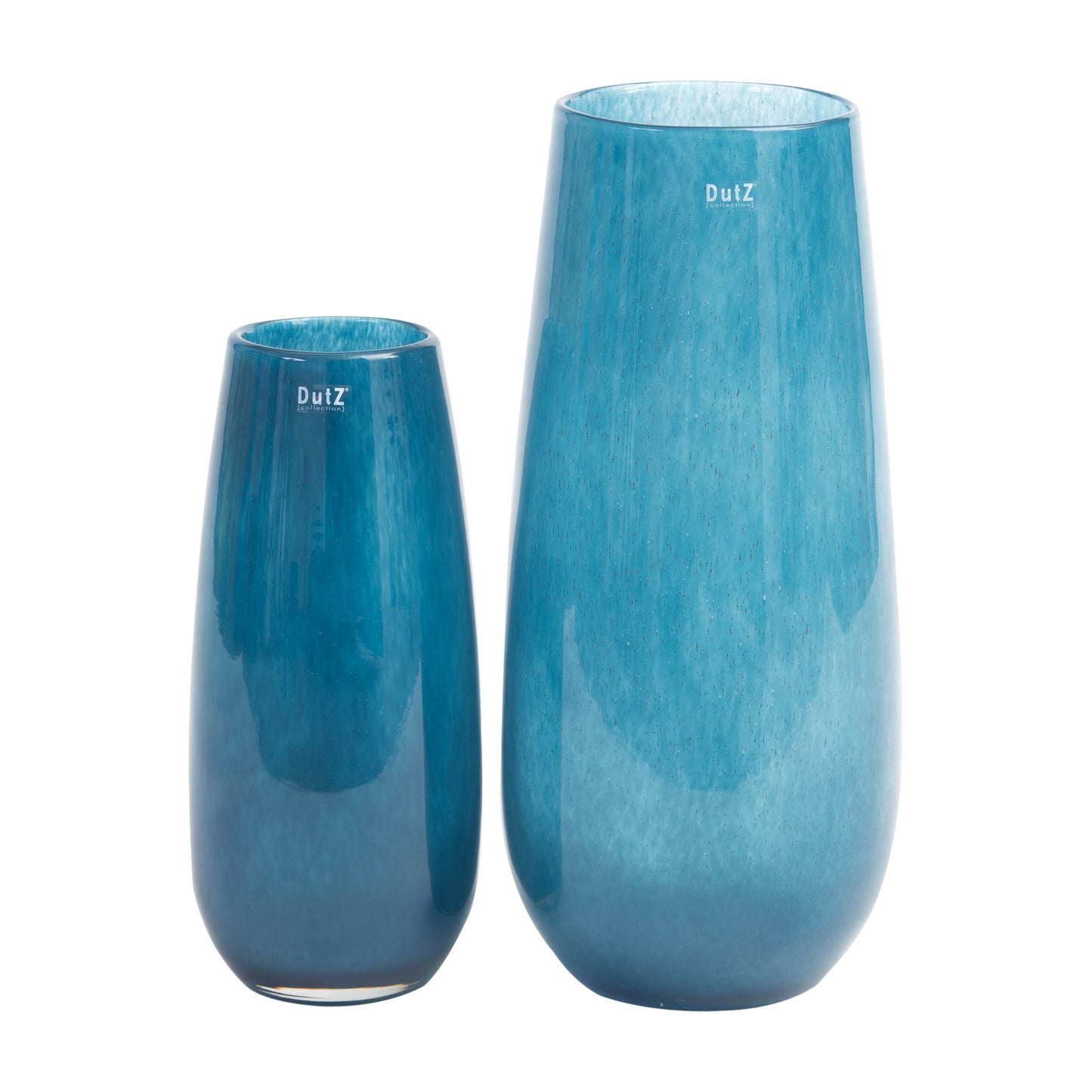 Set of blue glass flower vases by Lowlands Design, featuring a modern and elegant design