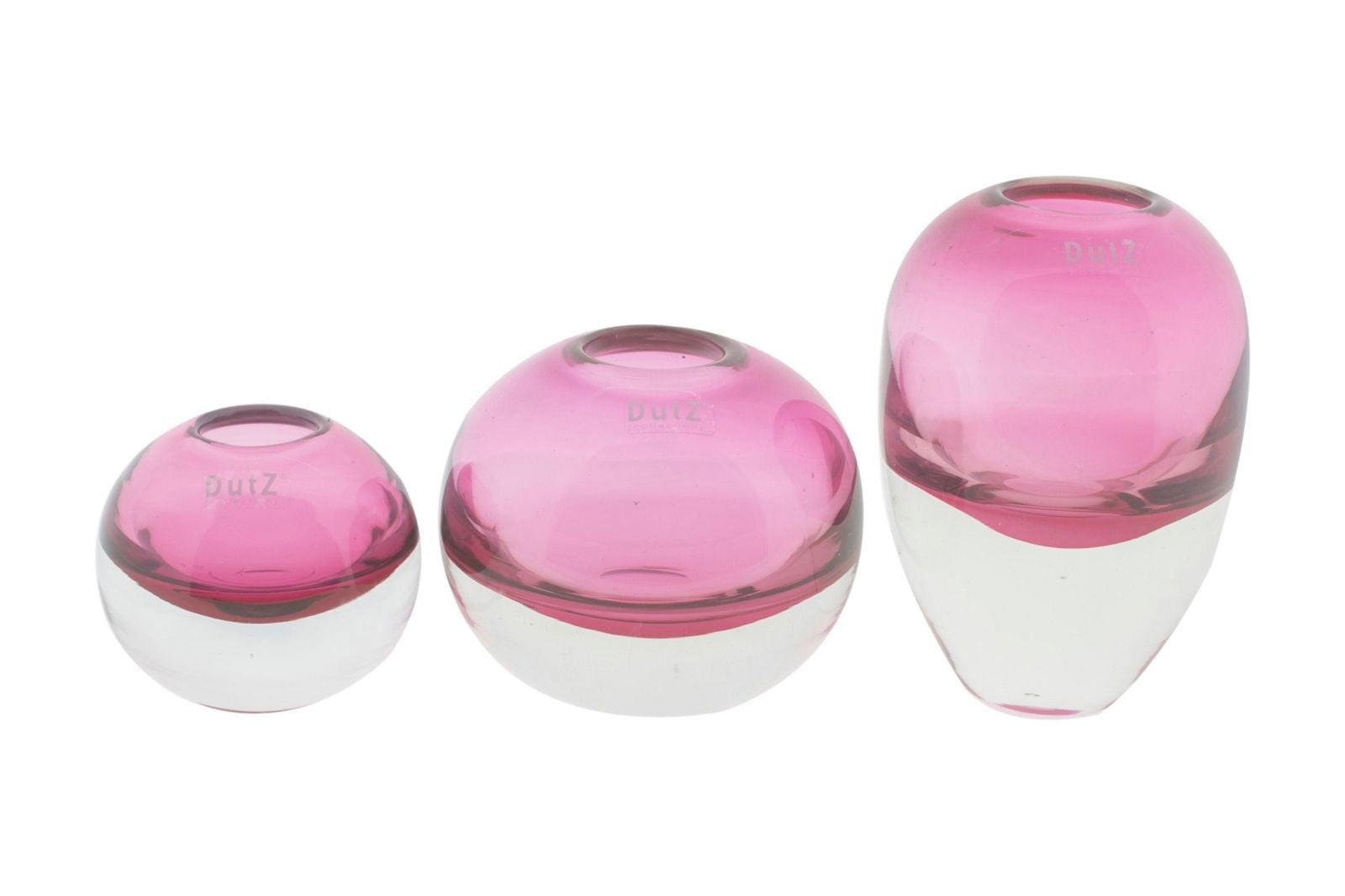 Set of three Lowlands Design pink and clear glass ball vase decor pieces in different sizes