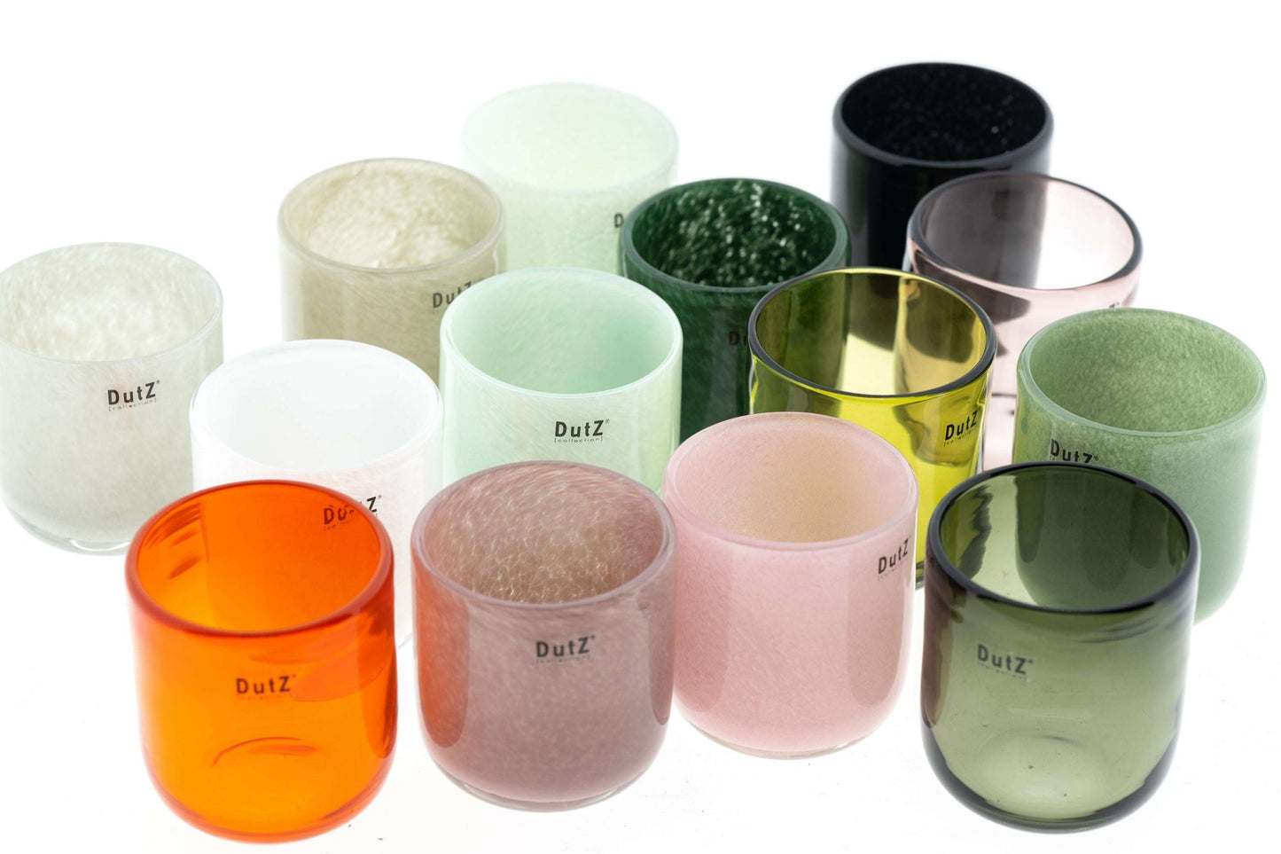 Lowlands Design blown glass cup candleholder set, assorted colours and sizes, elegant decorative pieces