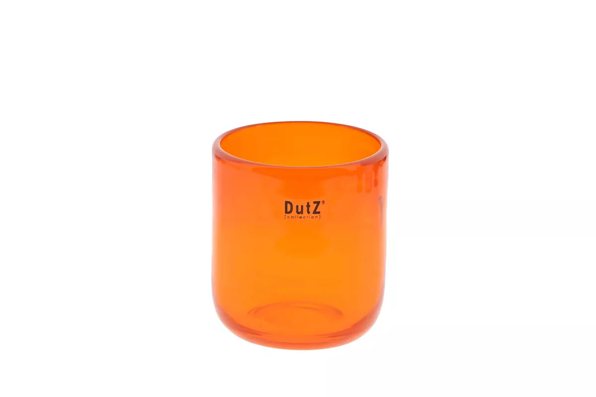 Lowlands Design blown glass cup candleholder in orange, 10cm tall, perfect for home decor