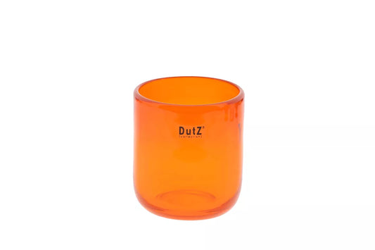 Lowlands Design blown glass cup candleholder in orange, 10cm tall, perfect for home decor