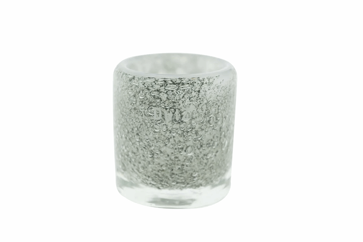 Lowlands Design glass candleholder with textured bubble design in clear translucent finish