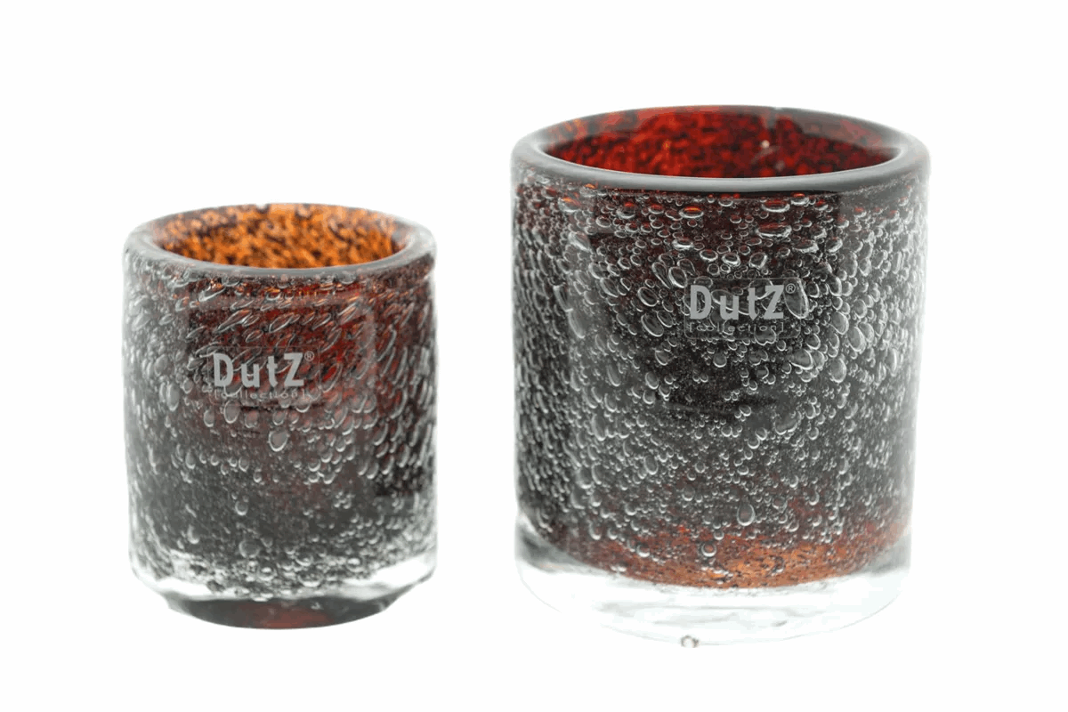 Lowlands Design bubble textured candleholder set in amber and dark glass for decorative lighting