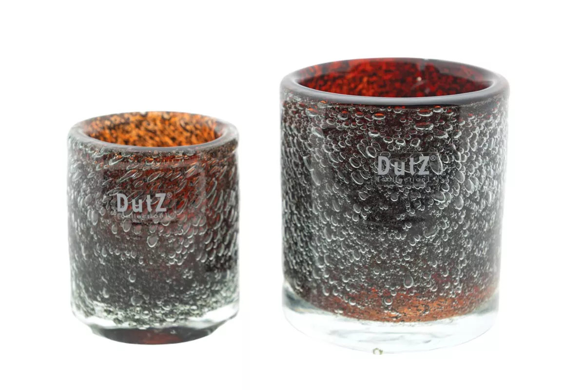 Lowlands Design bubble textured candleholder set in amber and dark glass for decorative lighting