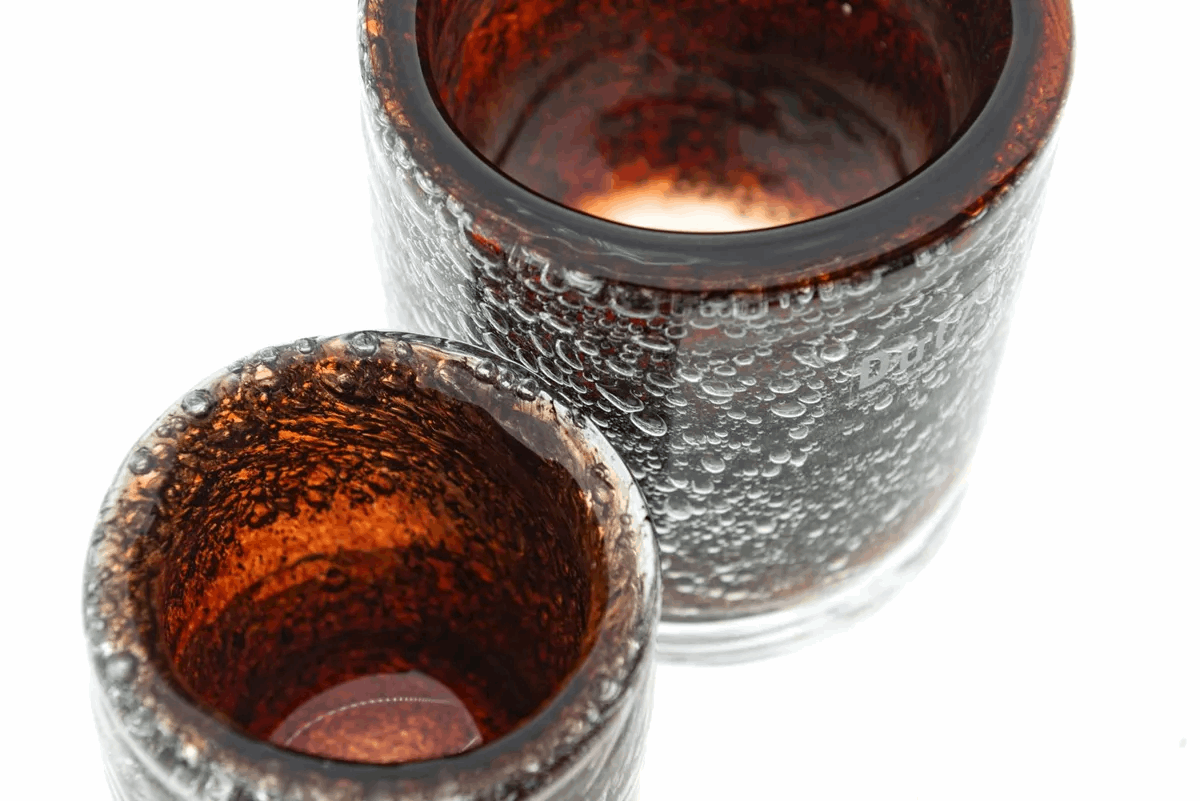 Lowlands Design amber glass candleholder with textured bubble effect for decorative lighting