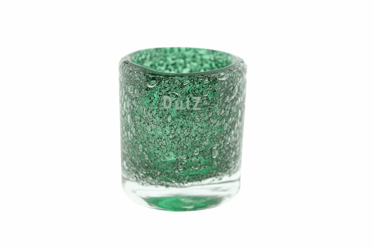 Lowlands Design green textured glass candleholder with bubble pattern and clear base