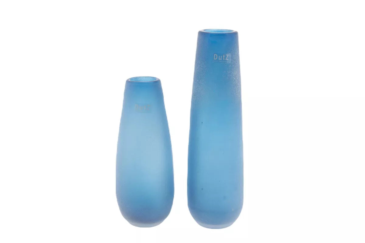 Lowlands Design frosted glass flower vase, set of two, in a soft blue finish
