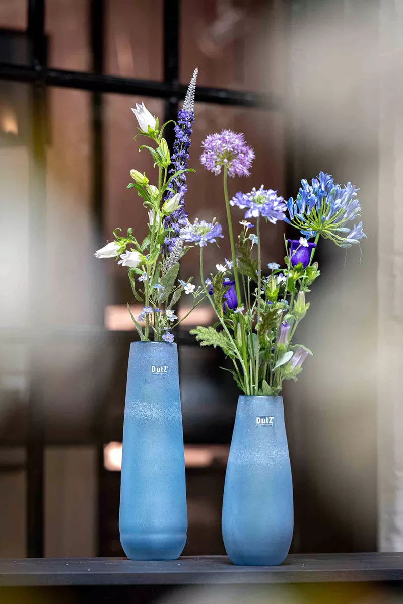 Lowlands Design frosted glass flower vase in blue, perfect for displaying fresh flowers