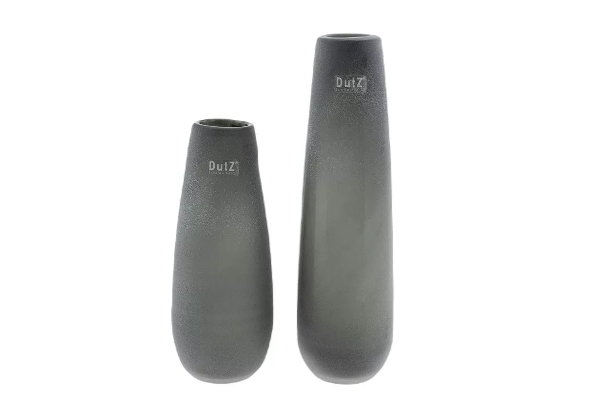Set of two DutZ frosted glass flower vases in grey, tall and slim, perfect for elegant floral arrangements