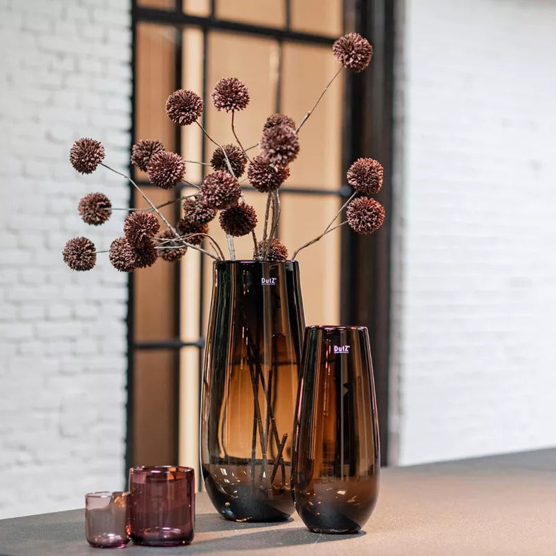 Lowlands Design glass brown flower vase modern, large and small sizes with decorative flowers