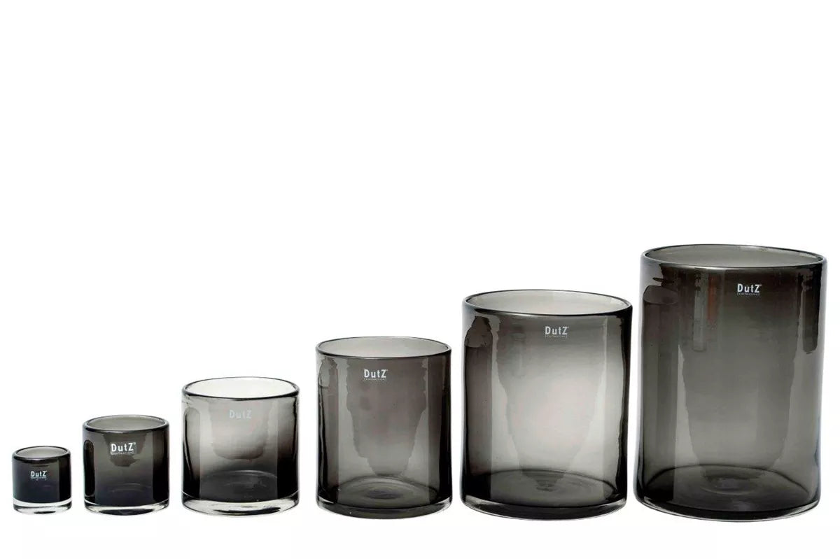 Set of Lowlands Design glass cylinder candleholders in smoke for elegant home decor