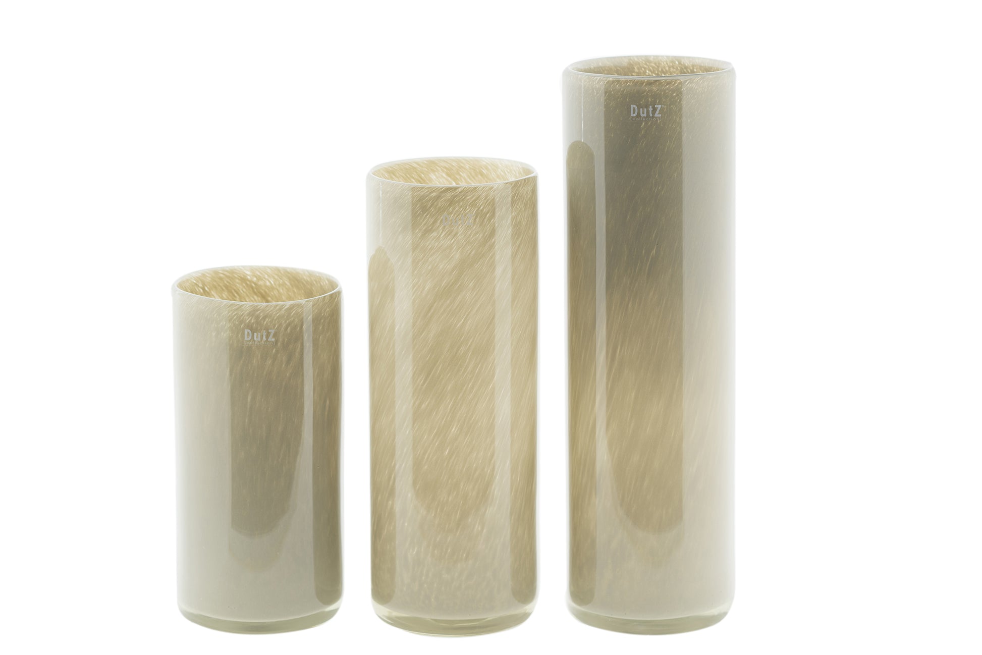 Set of three Lowlands Design glass cylinder vases in varying heights with a minimalist design