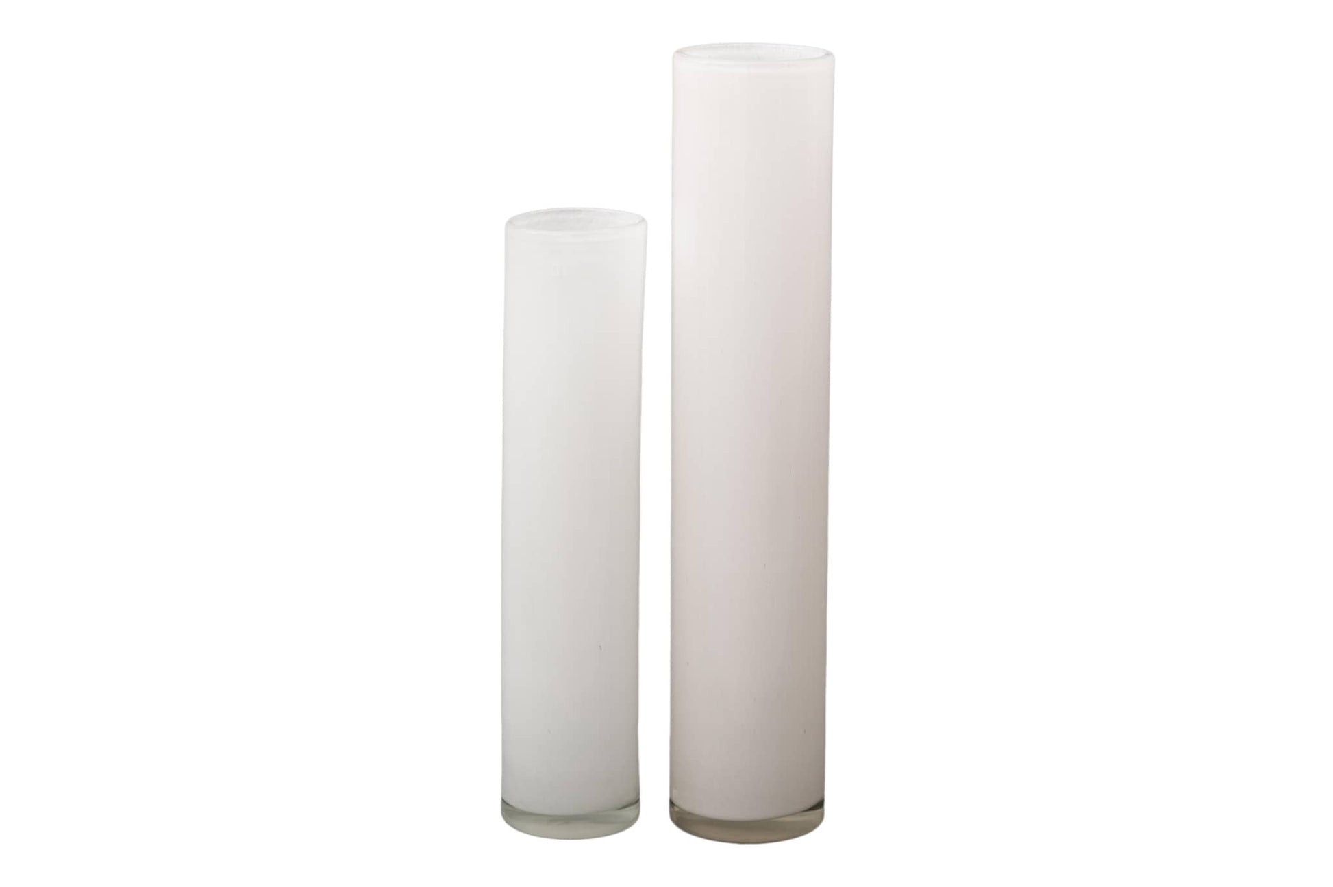 Set of two frosted glass cylinder vases for elegant floral arrangements and home decor