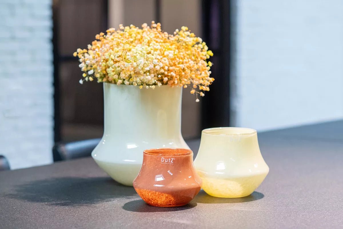 Lowlands Design glass flower vase in cream, orange and yellow, ideal for floral arrangements